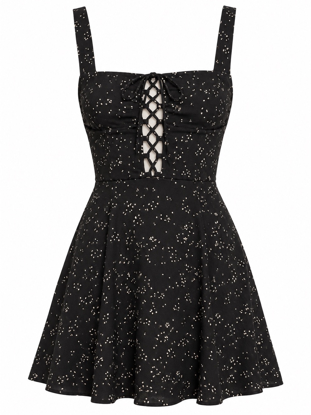 Reformation Black Celestial Star Print Lace-Up Mini Dress (Size 2) - Picture 2 of 5